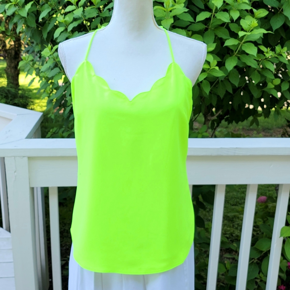 New! J. Crew sz 6 Scalloped Camisole Top Neon Yellow Green Cami NWT